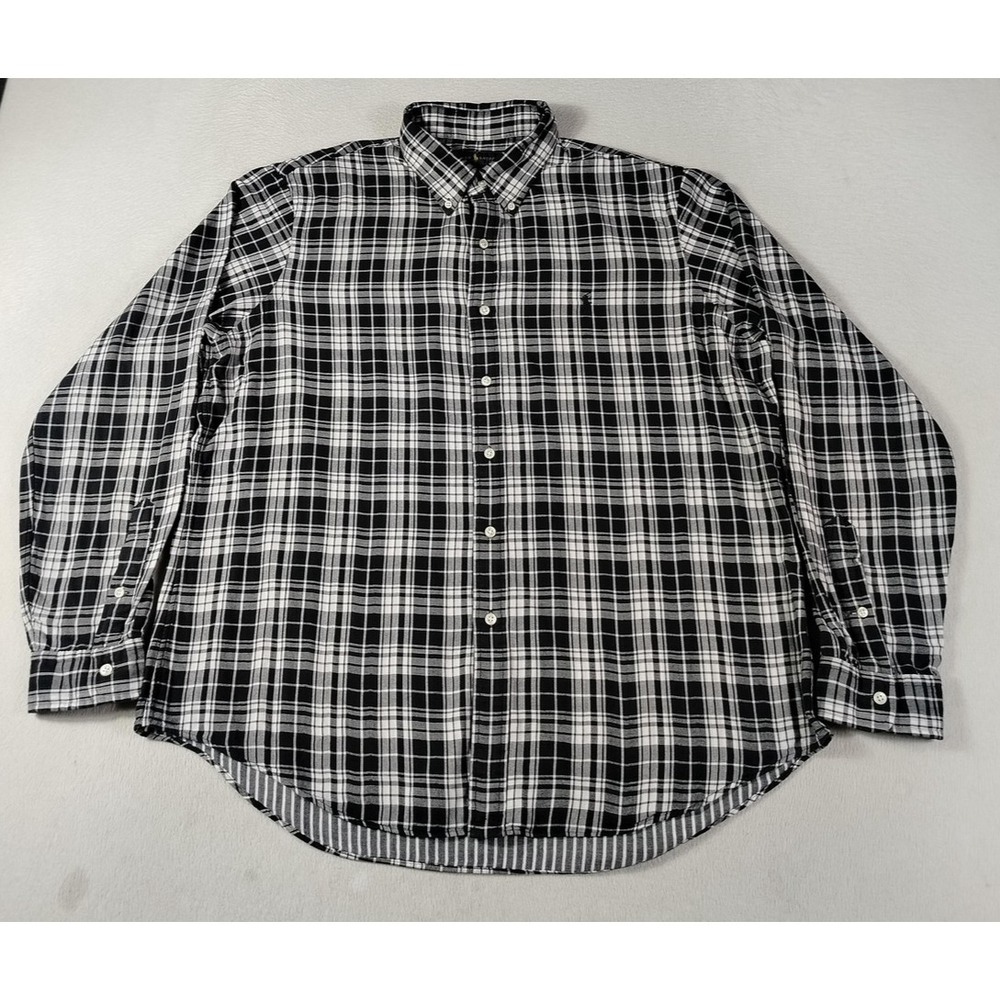Ralph Lauren Shirt Mens XL Black Gray Plaid Long Sleeve Button Down Preppy - Picture 1 of 10